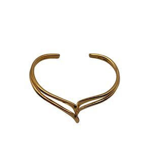 Twisted Cuff Bracelet Gold Tone 70s Retro Vintage Minimalist Two Strand Mod